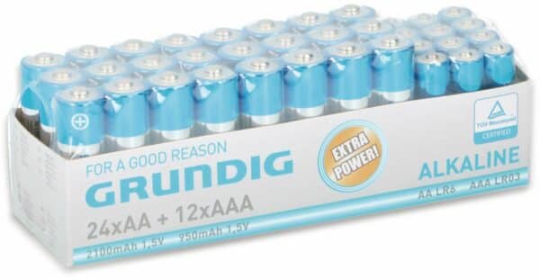 Grundig Alkaline-Batterien-Set 24 Stück AA/12 Stück AAA