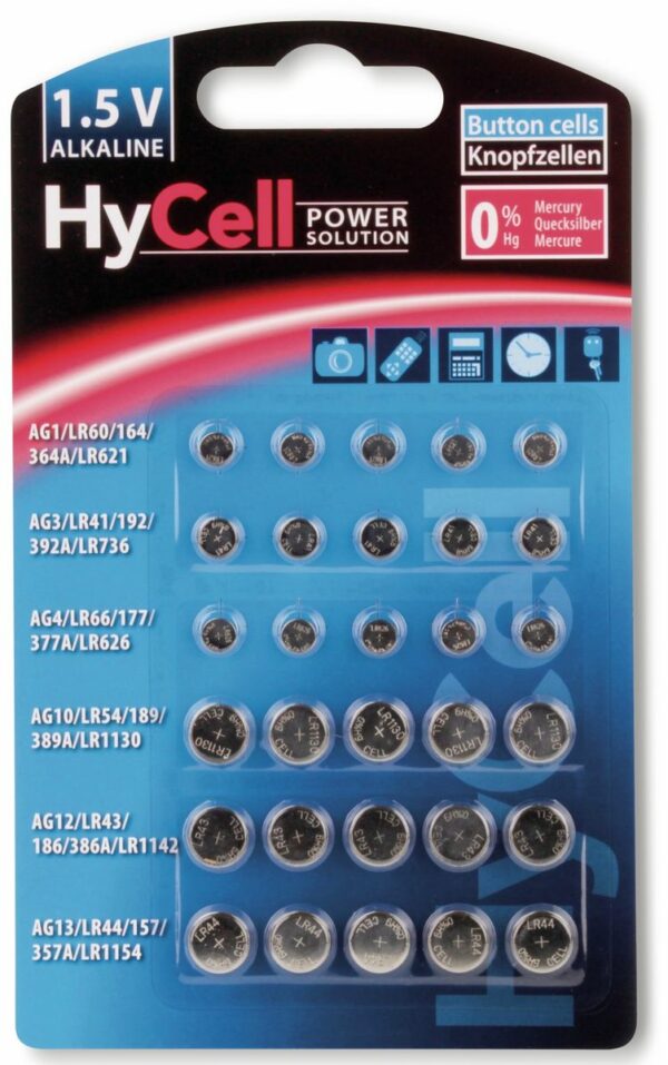 HyCell Knopfzelle Set 30-teilig